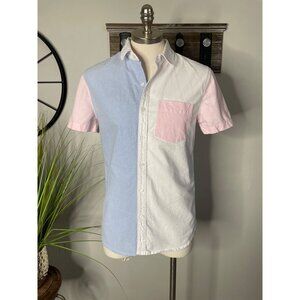 FOREVER 21 Tri-Color Men's Short Sleeve Button-Down Oxford Shirt Size L